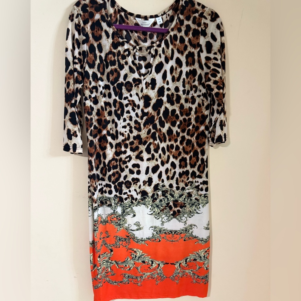 Mlle Gabrielle Leopard and Orange Long Sleeve Dress